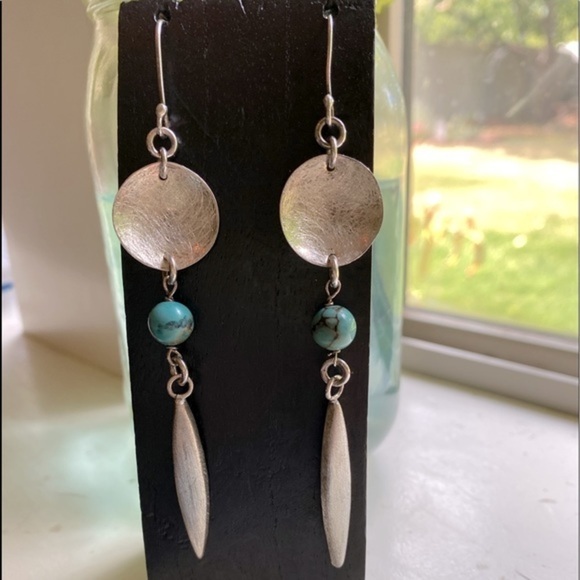 NWT Signed Balaam handmade earrings. Authentic turquoise. 925 Sterling Silver. - Picture 2 of 7
